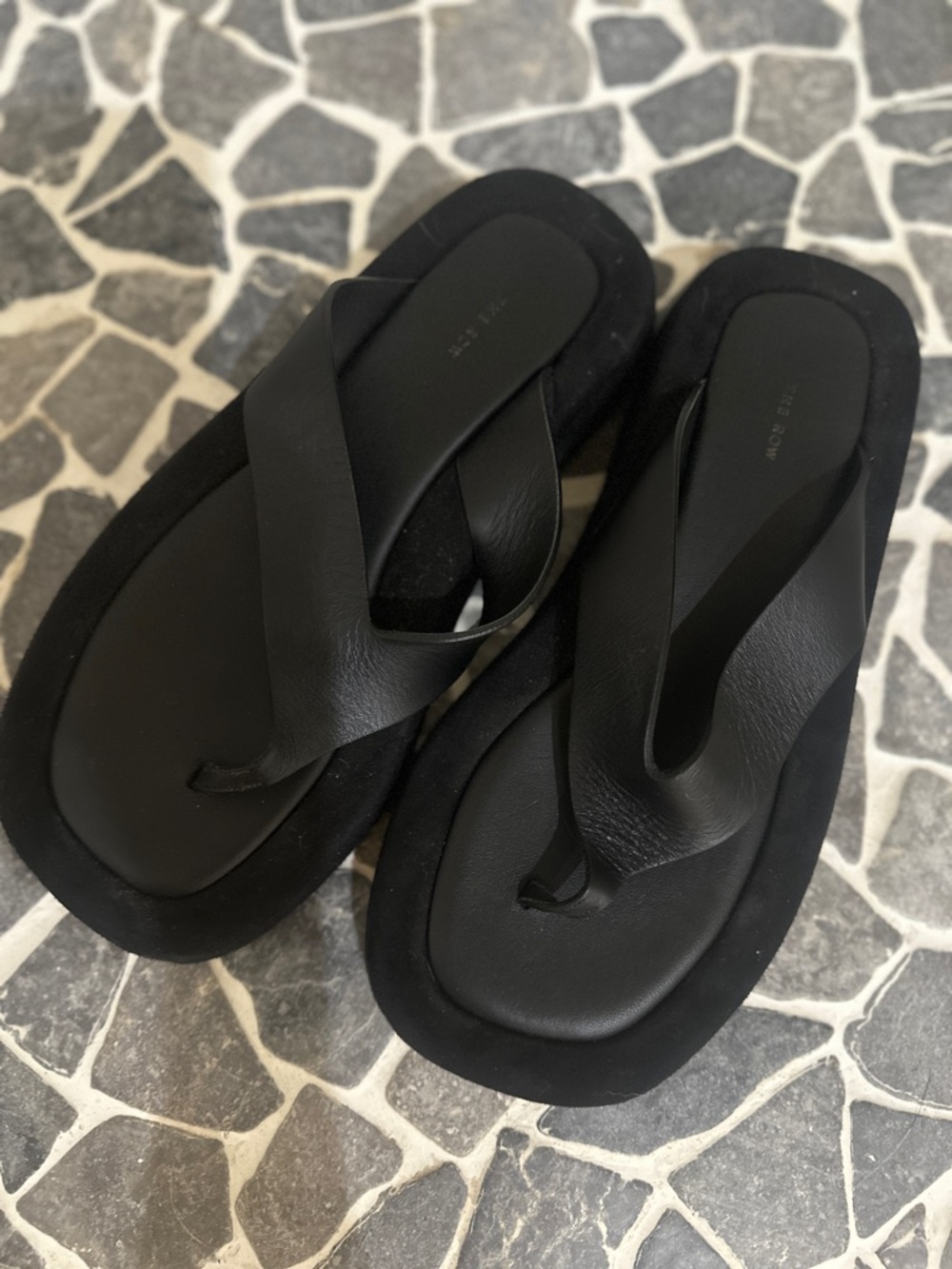 The Row Black Leather Thong Sandals
